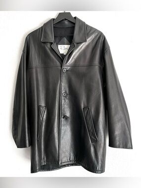 Remy Mens Lambskin Leather Car Coat Size 38 Black